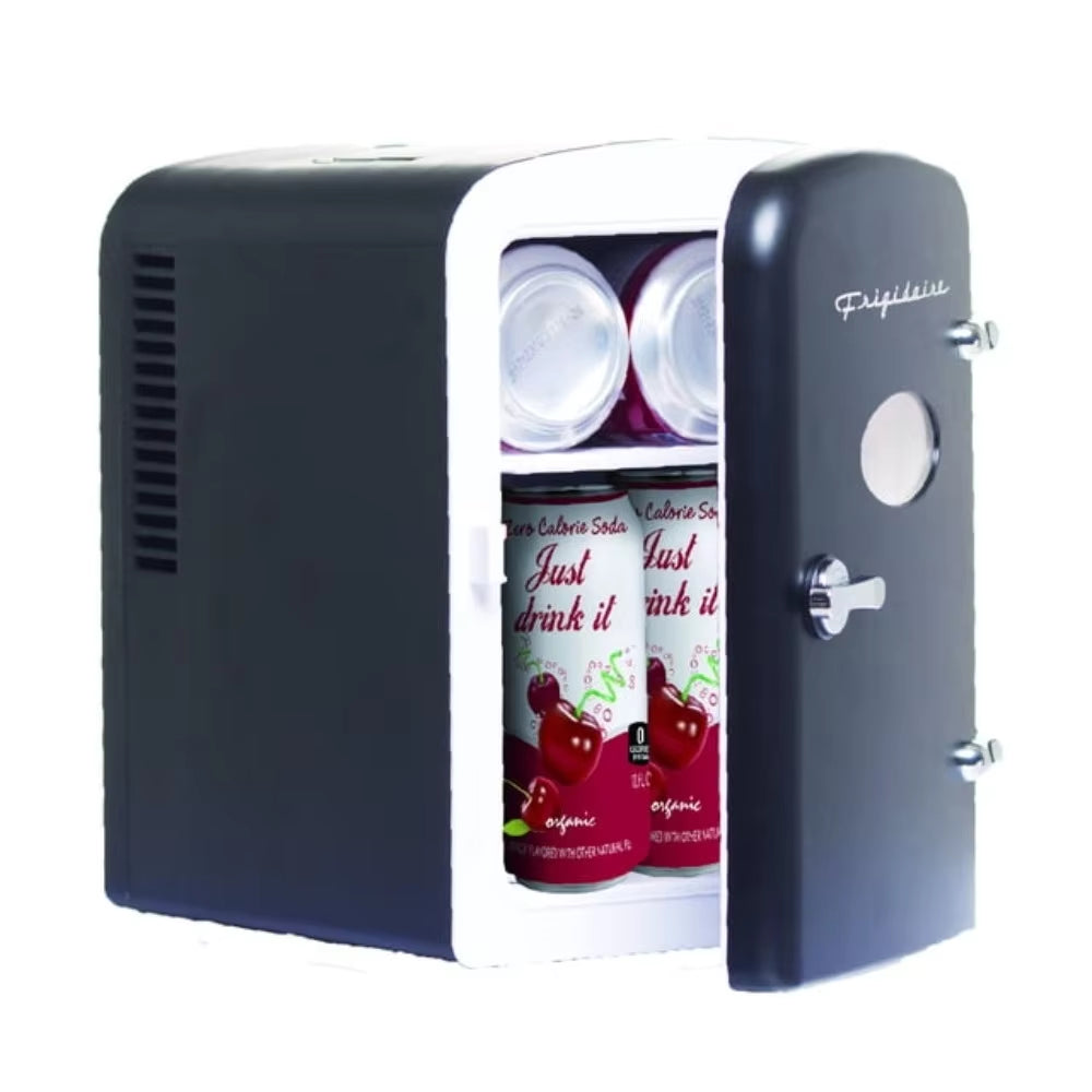 Retro 6 Can Mini Beverage/Skincare Cooler, Features a Carrying Handle for Easy Transportation and a Design to Fit on Any Surface