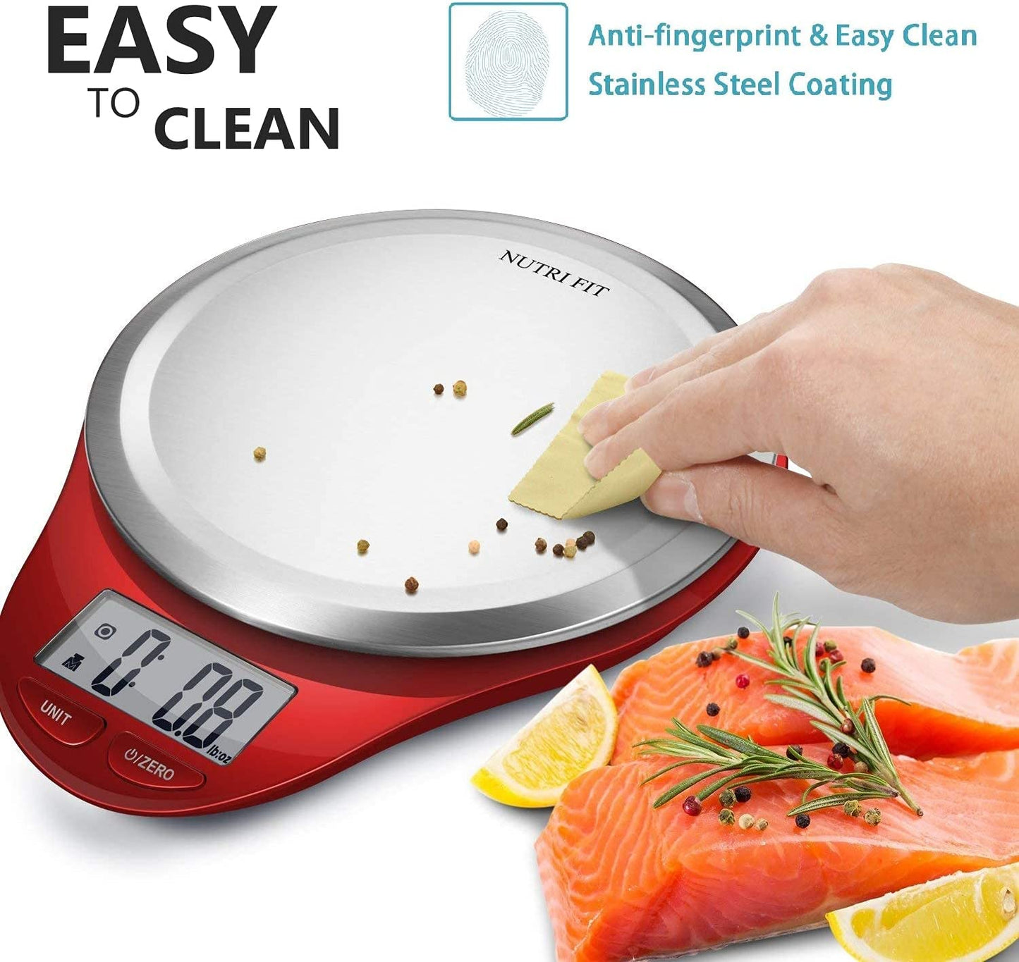 Digital Kitchen Scale with Wide Stainless Steel Plateform High Accuracy Multifunction Food Scale with LCD Display for Baking Kitchen Cooking,Tare & Auto off Function (Red)