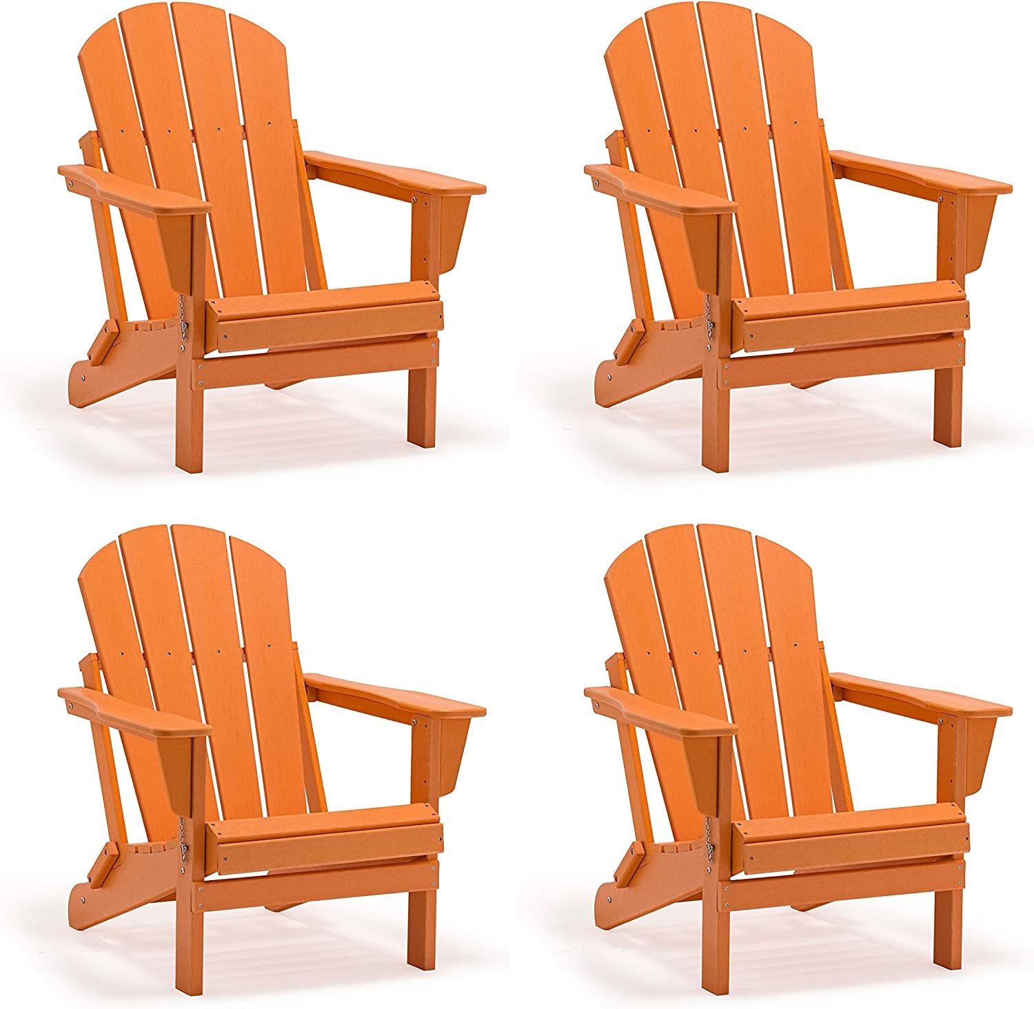 WO Outdoor Adirondack Folding Chair 4 PC Set Loungers Traditional Retro Furniture Aesthetic for Beach, Balcony, Home, Backyard, Lawn, Patio, Pool, Deck, Garden (Orange)