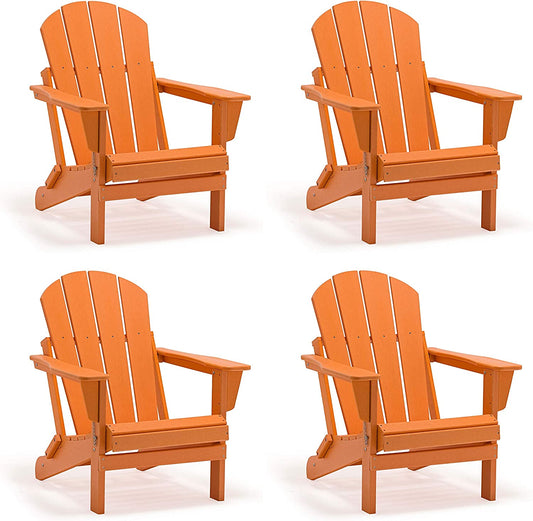 WO Outdoor Adirondack Folding Chair 4 PC Set Loungers Traditional Retro Furniture Aesthetic for Beach, Balcony, Home, Backyard, Lawn, Patio, Pool, Deck, Garden (Orange)