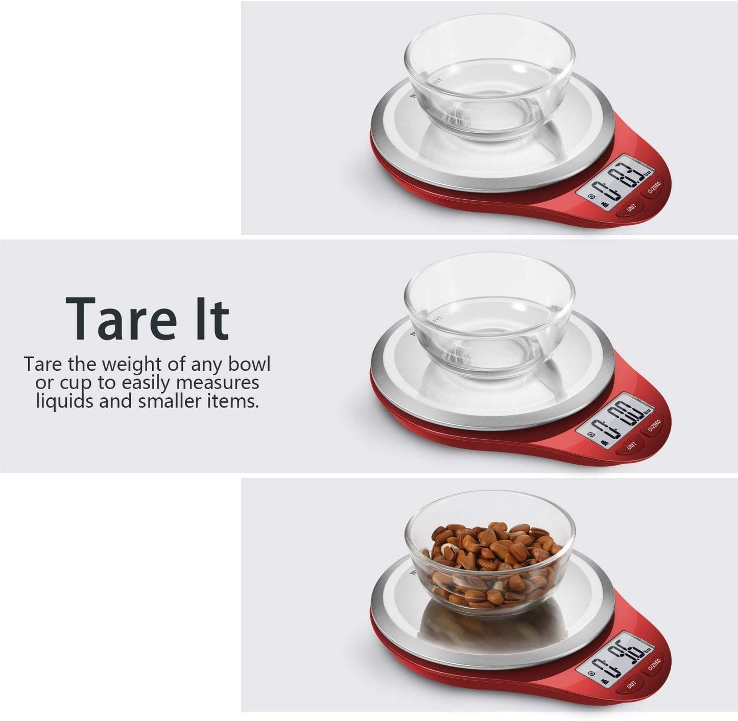 Digital Kitchen Scale with Wide Stainless Steel Plateform High Accuracy Multifunction Food Scale with LCD Display for Baking Kitchen Cooking,Tare & Auto off Function (Red)