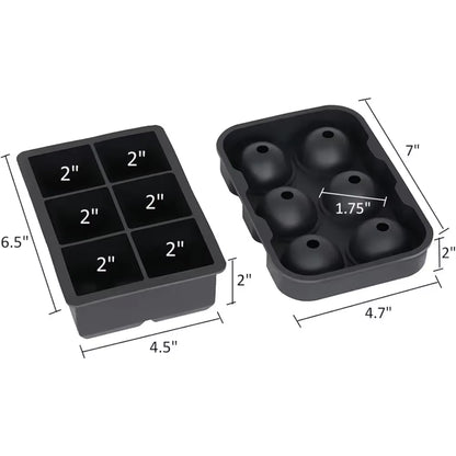 6 Grid round Square Ice Cube Ball Large Ice Cube Maker for Whiskey Cocktails and Homemade Keep Drinks Chilled Ice Mold