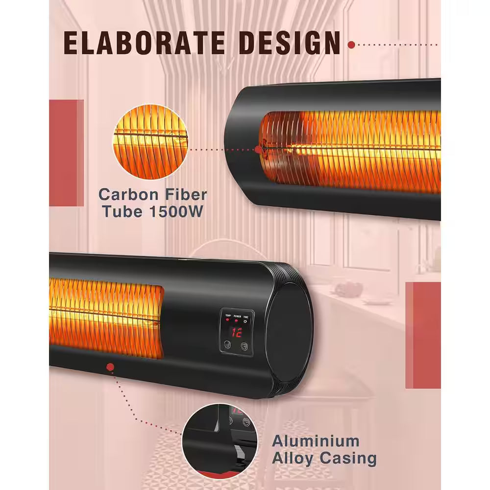 21.5 In. 1500-Watt Patio Wall Mounted Outdoor Heater, Thermostat, Overheat Protection, ETL, IP65 Waterproof, R/С, Black