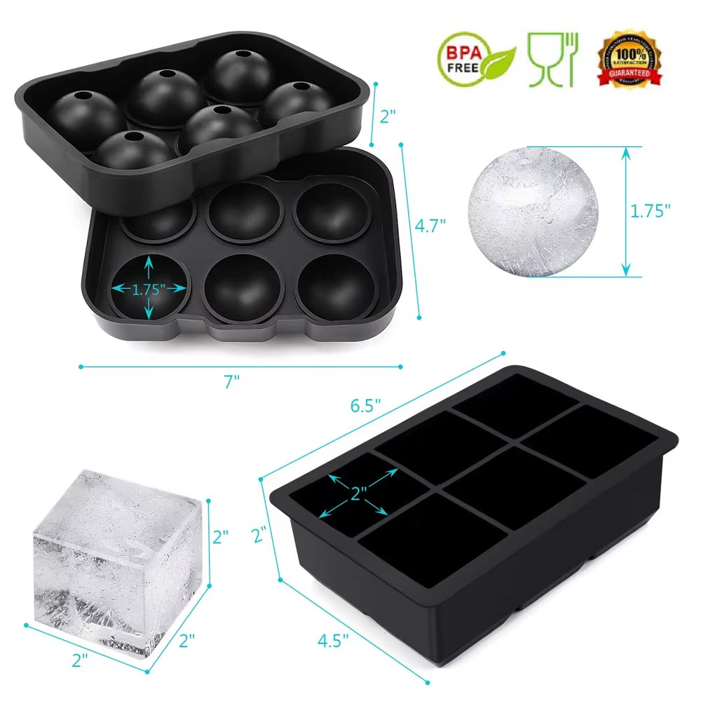6 Grid round Square Ice Cube Ball Large Ice Cube Maker for Whiskey Cocktails and Homemade Keep Drinks Chilled Ice Mold