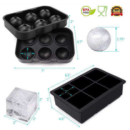 6 Grid round Square Ice Cube Ball Large Ice Cube Maker for Whiskey Cocktails and Homemade Keep Drinks Chilled Ice Mold