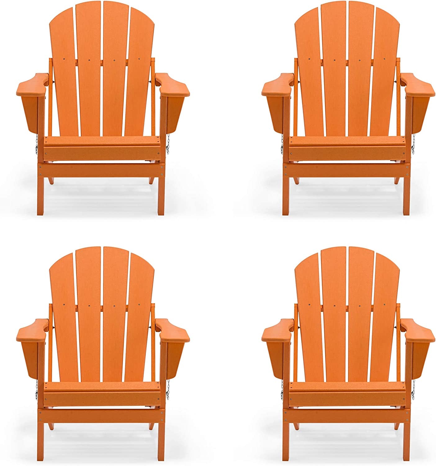 WO Outdoor Adirondack Folding Chair 4 PC Set Loungers Traditional Retro Furniture Aesthetic for Beach, Balcony, Home, Backyard, Lawn, Patio, Pool, Deck, Garden (Orange)