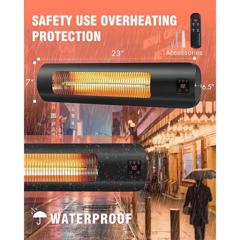 21.5 In. 1500-Watt Patio Wall Mounted Outdoor Heater, Thermostat, Overheat Protection, ETL, IP65 Waterproof, R/С, Black