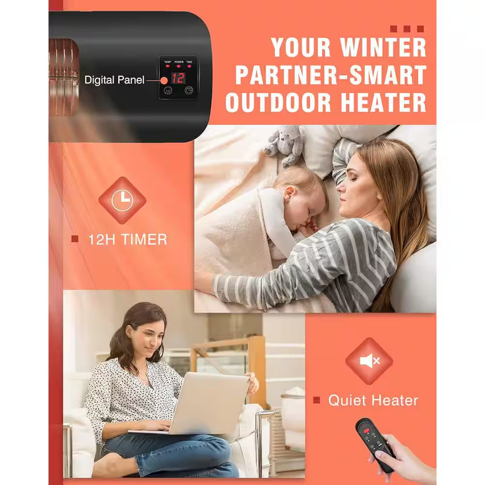 21.5 In. 1500-Watt Patio Wall Mounted Outdoor Heater, Thermostat, Overheat Protection, ETL, IP65 Waterproof, R/С, Black