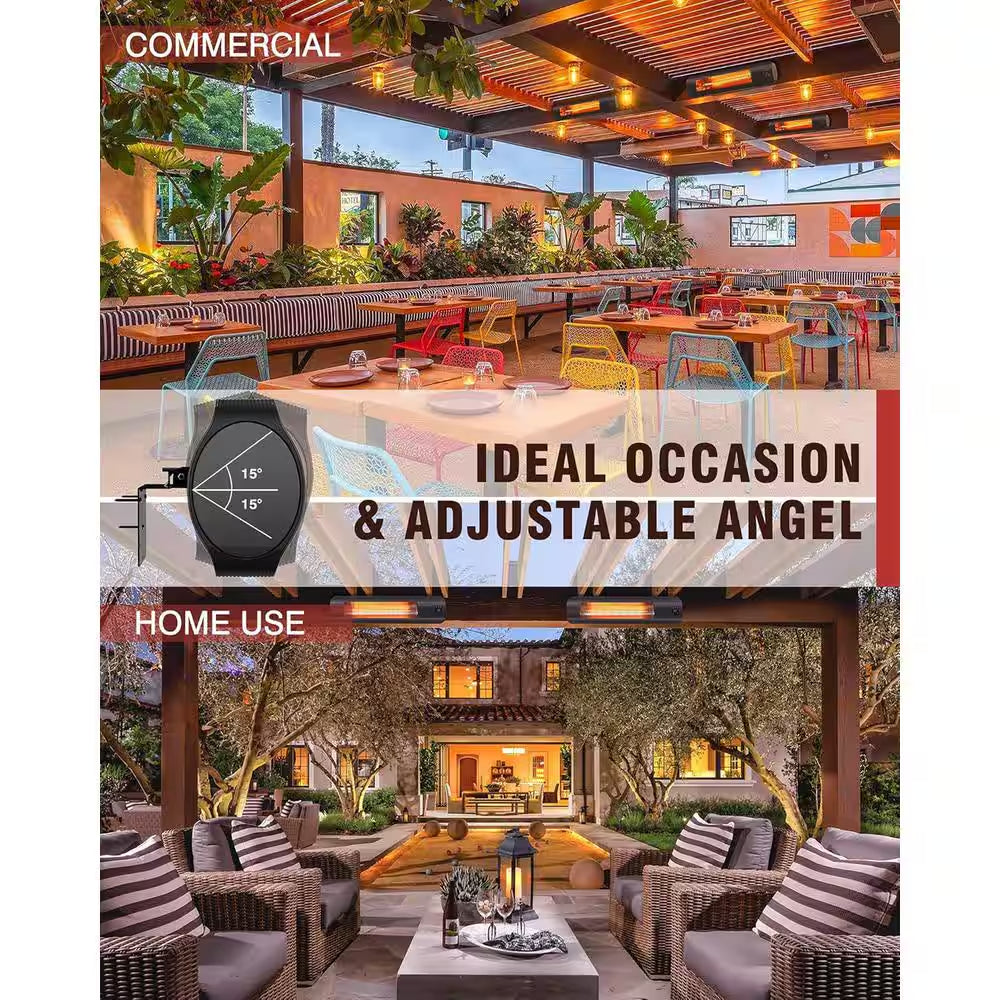 21.5 In. 1500-Watt Patio Wall Mounted Outdoor Heater, Thermostat, Overheat Protection, ETL, IP65 Waterproof, R/С, Black