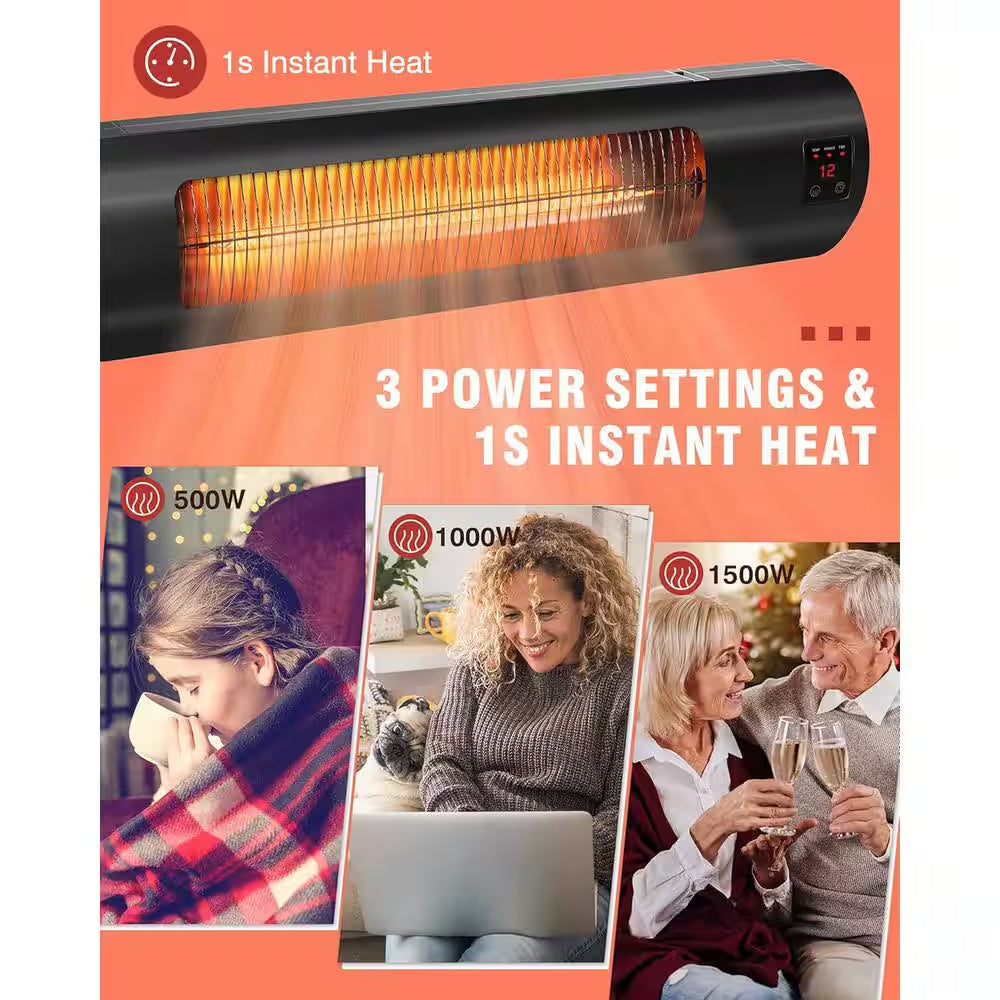 21.5 In. 1500-Watt Patio Wall Mounted Outdoor Heater, Thermostat, Overheat Protection, ETL, IP65 Waterproof, R/С, Black